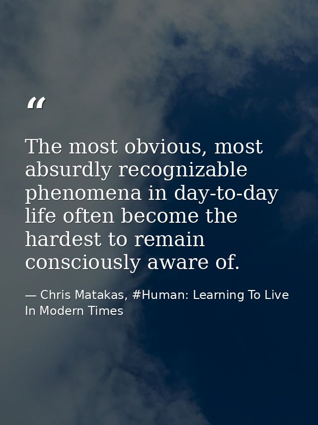 The most obvious, most absurdly recognizable phenomena in day-to-day life often become the hardest to remain consciously — Chris Matakas, #Human: Learning To Live In Modern Times