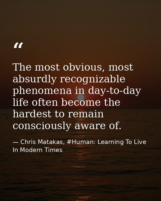 The most obvious, most absurdly recognizable phenomena in day-to-day life often become the hardest to remain consciously — Chris Matakas, #Human: Learning To Live In Modern Times