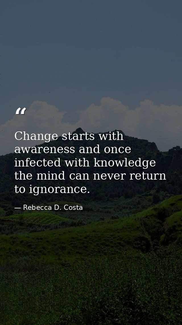 Change starts with awareness and once infected with knowledge the mind can never return to ignorance. — Rebecca D. Costa