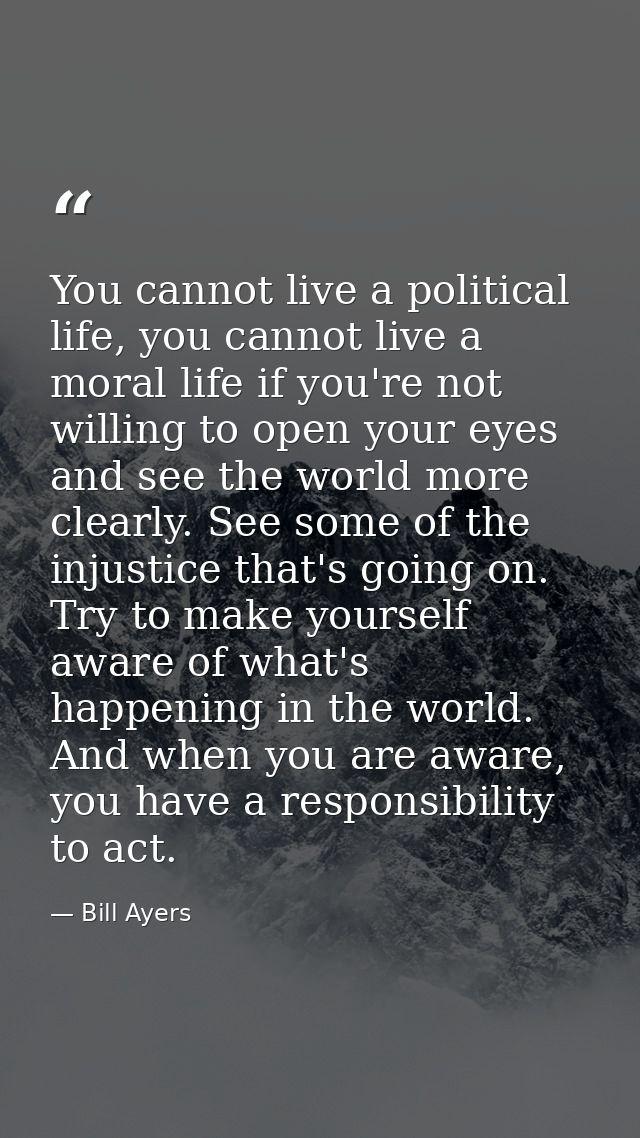 You cannot live a political life, you cannot live a moral life if you're not willing to open your eyes and see the world — Bill Ayers