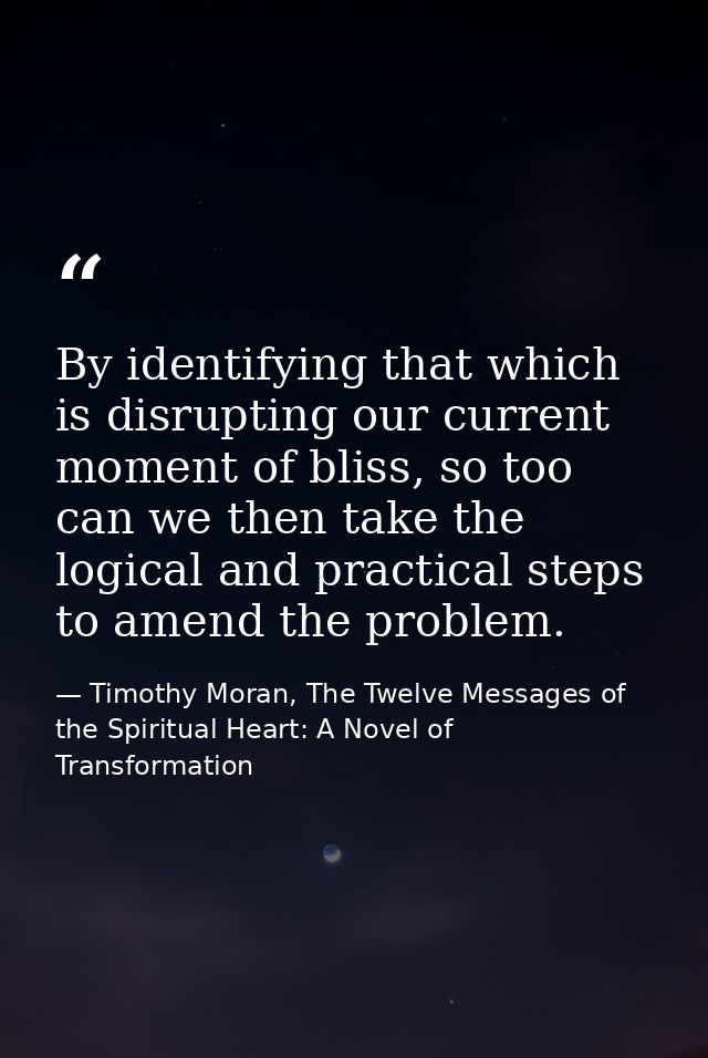 By identifying that which is disrupting our current moment of bliss, so too can we then take the logical and practical s — Timothy Moran, The Twelve Messages of the Spiritual Heart: A Novel of Transformation