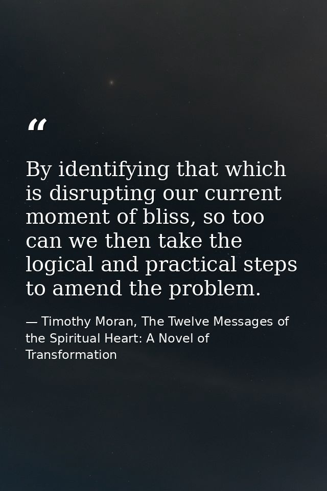 By identifying that which is disrupting our current moment of bliss, so too can we then take the logical and practical s — Timothy Moran, The Twelve Messages of the Spiritual Heart: A Novel of Transformation