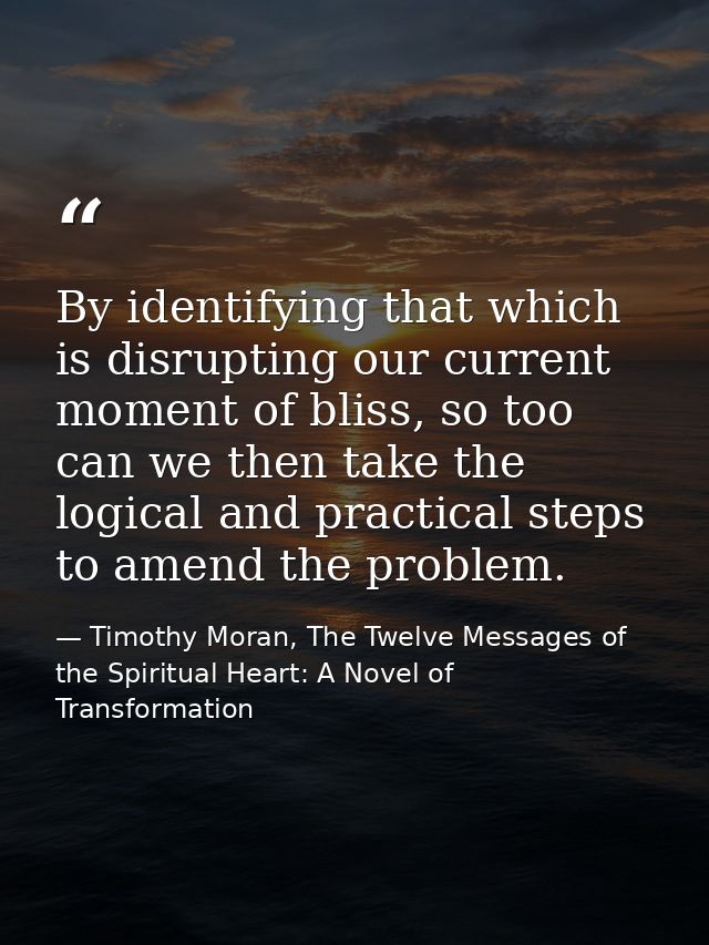 By identifying that which is disrupting our current moment of bliss, so too can we then take the logical and practical s — Timothy Moran, The Twelve Messages of the Spiritual Heart: A Novel of Transformation