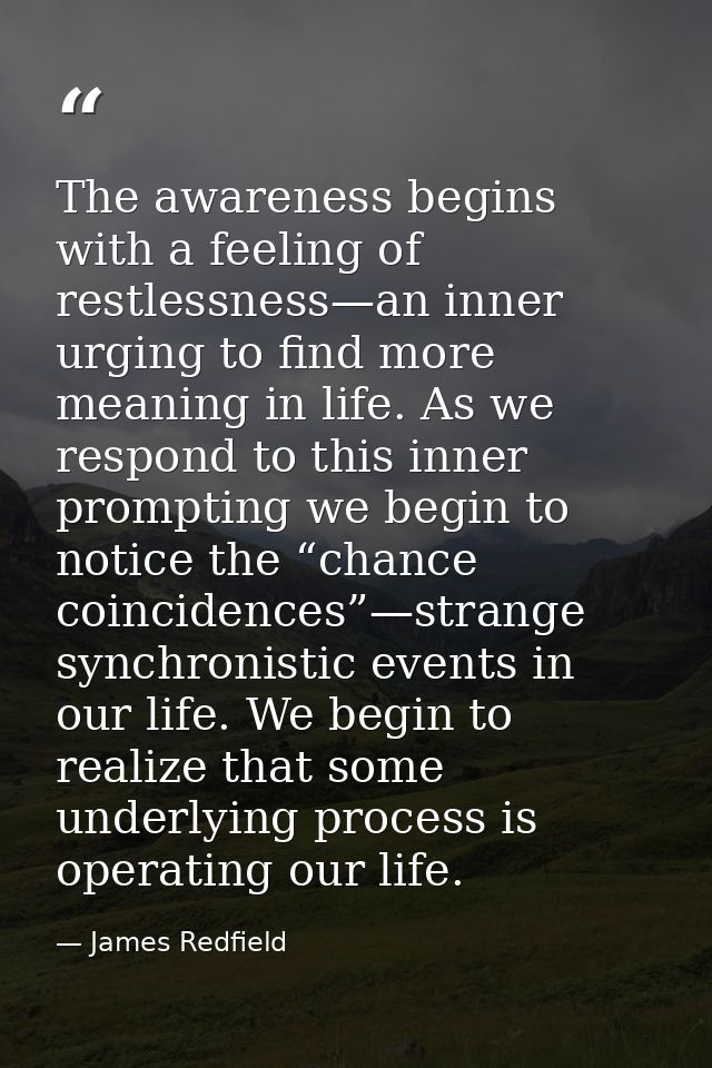 The awareness begins with a feeling of restlessness—an inner urging to find more meaning in life. As we respond to this  — James Redfield