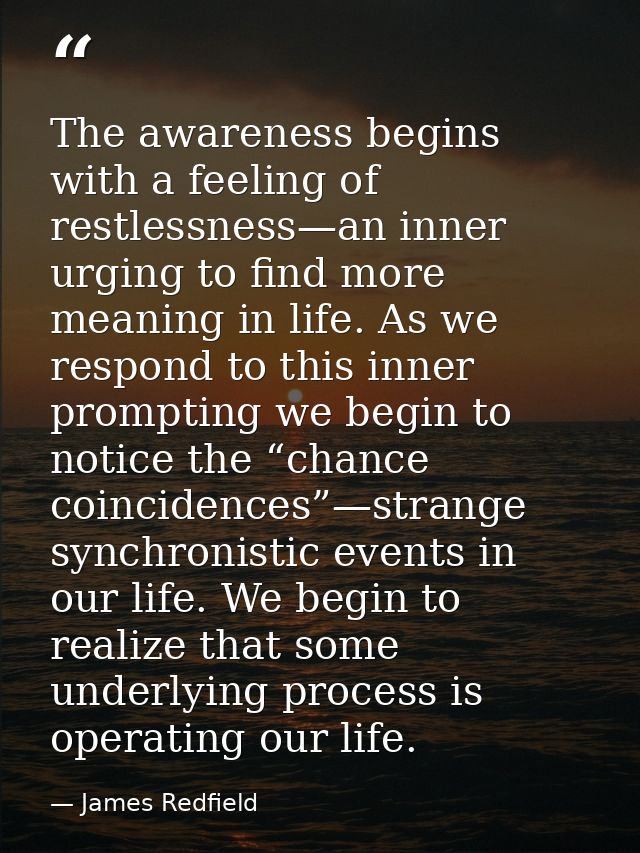 The awareness begins with a feeling of restlessness—an inner urging to find more meaning in life. As we respond to this  — James Redfield