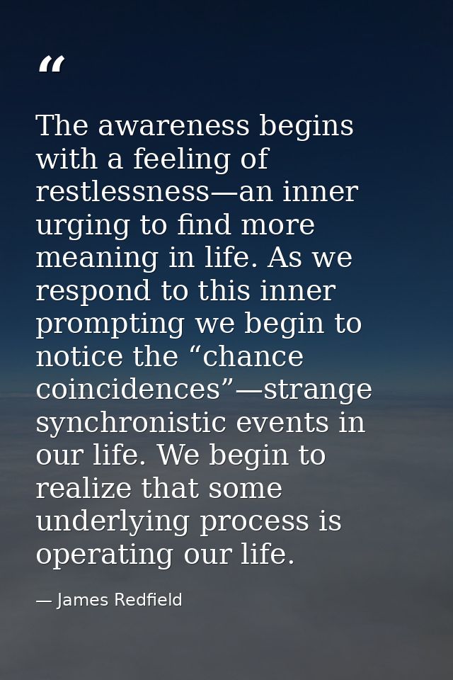 The awareness begins with a feeling of restlessness—an inner urging to find more meaning in life. As we respond to this  — James Redfield