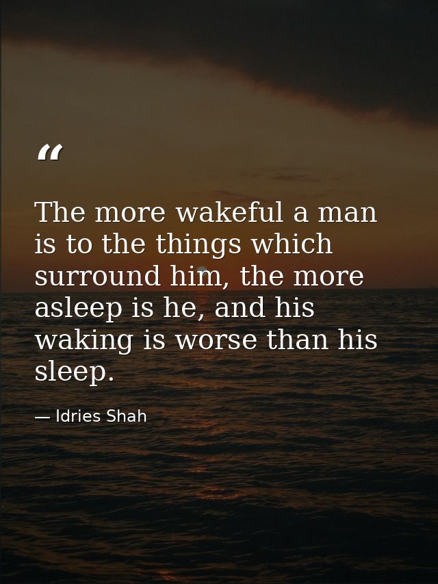 The more wakeful a man is to the things which surround him, the more asleep is he, and his waking is worse than his slee — Idries Shah