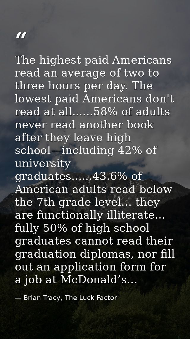The highest paid Americans read an average of two to three hours per day. The lowest paid Americans don't read at all... — Brian Tracy, The Luck Factor