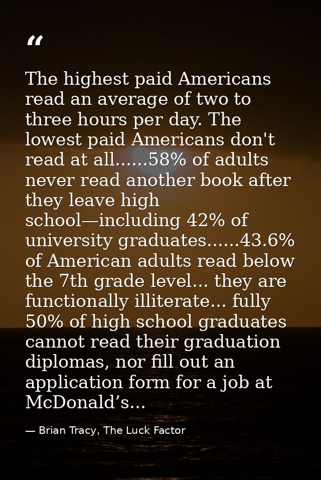 The highest paid Americans read an average of two to three hours per day. The lowest paid Americans don't read at all... — Brian Tracy, The Luck Factor