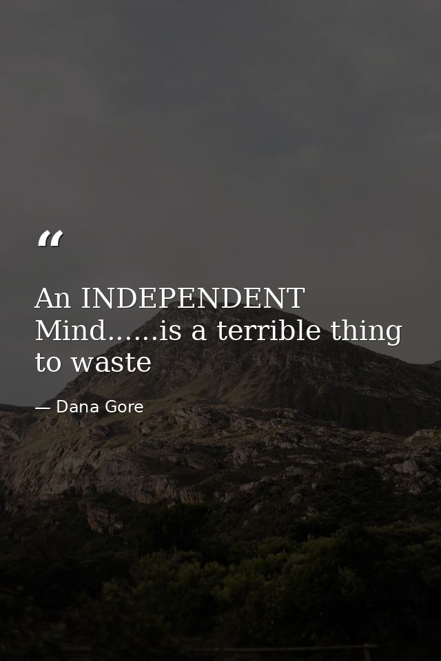 An INDEPENDENT Mind......is a terrible thing to waste — Dana Gore