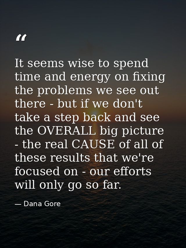 It seems wise to spend time and energy on fixing the problems we see out there - but if we don't take a step back and se — Dana Gore
