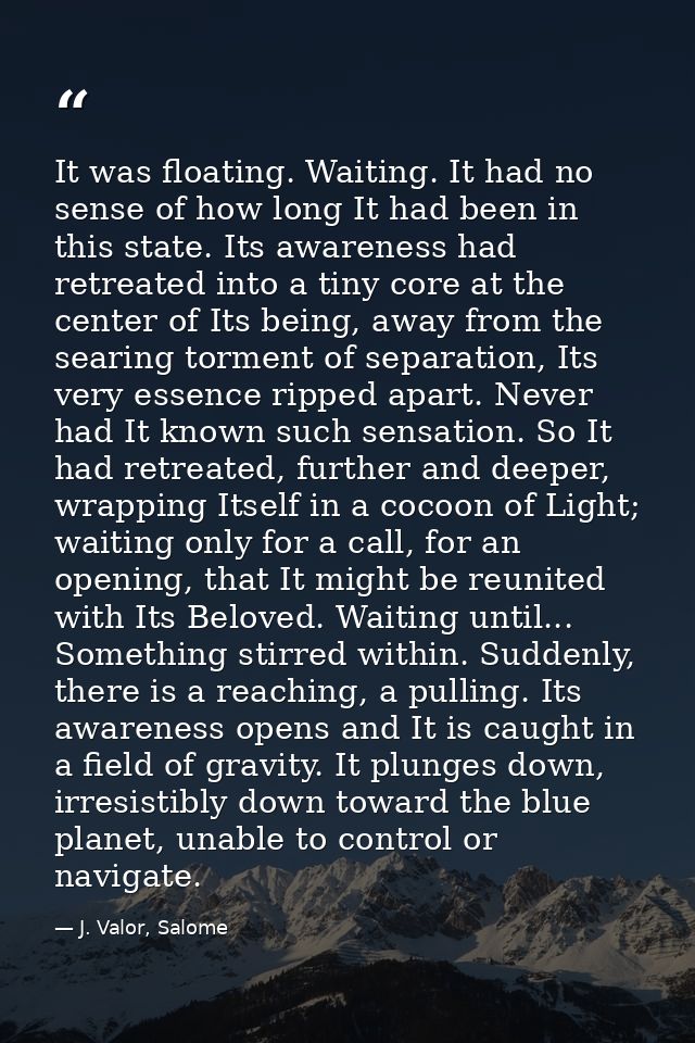It was floating. Waiting. It had no sense of how long It had been in this state. Its awareness had retreated into a tiny — J. Valor, Salome