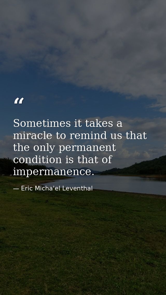 Sometimes it takes a miracle to remind us that the only permanent condition is that of impermanence. — Eric Micha'el Leventhal