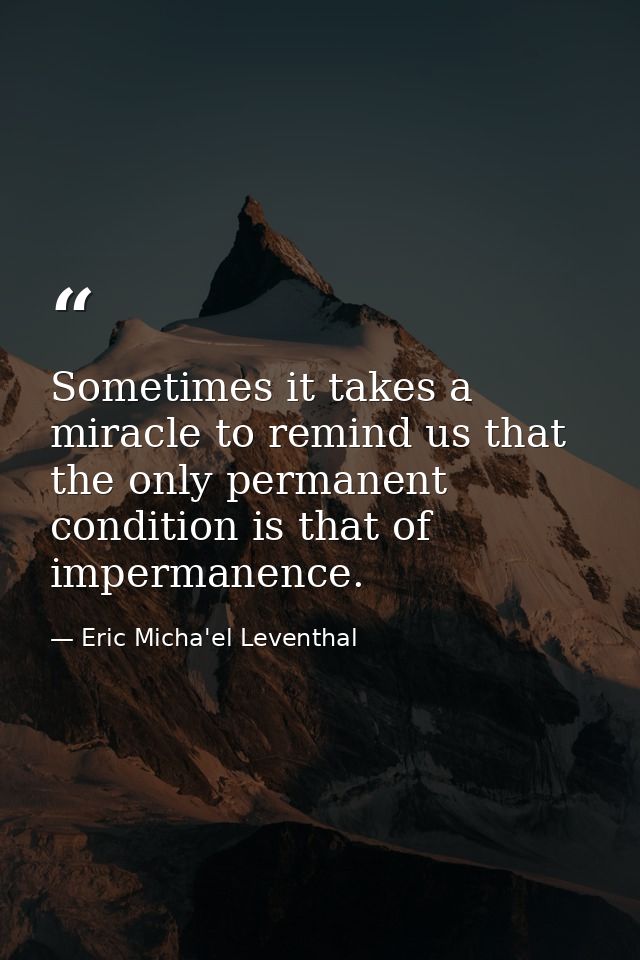 Sometimes it takes a miracle to remind us that the only permanent condition is that of impermanence. — Eric Micha'el Leventhal