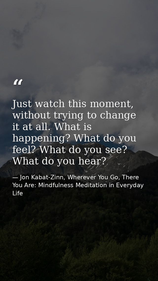 Just watch this moment, without trying to change it at all. What is happening? What do you feel? What do you see? What d — Jon Kabat-Zinn, Wherever You Go, There You Are: Mindfulness Meditation in Everyday Life