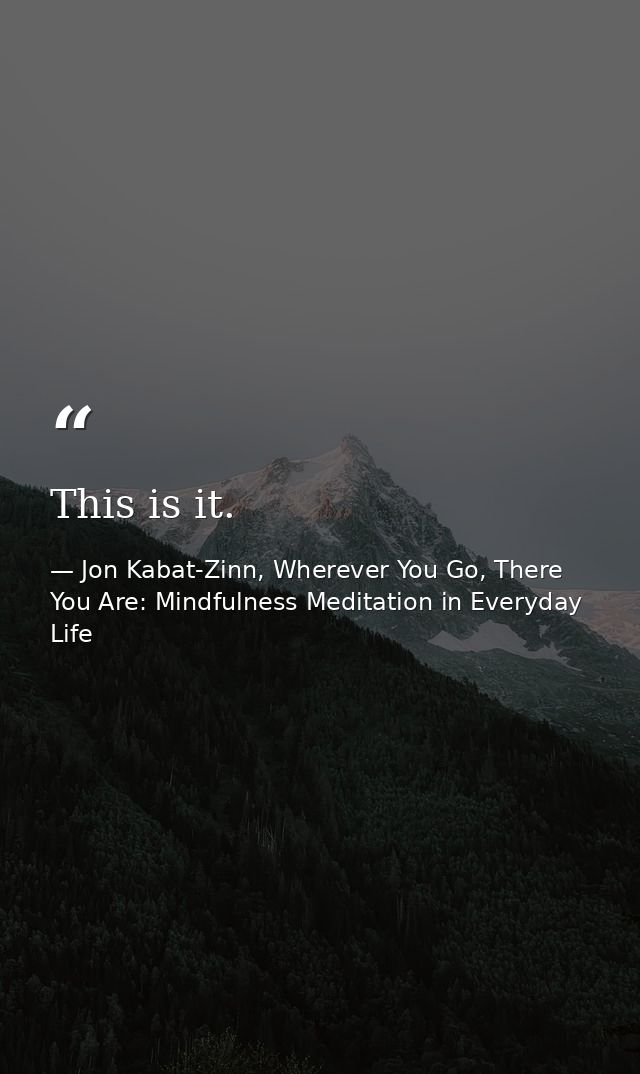 This is it. — Jon Kabat-Zinn, Wherever You Go, There You Are: Mindfulness Meditation in Everyday Life