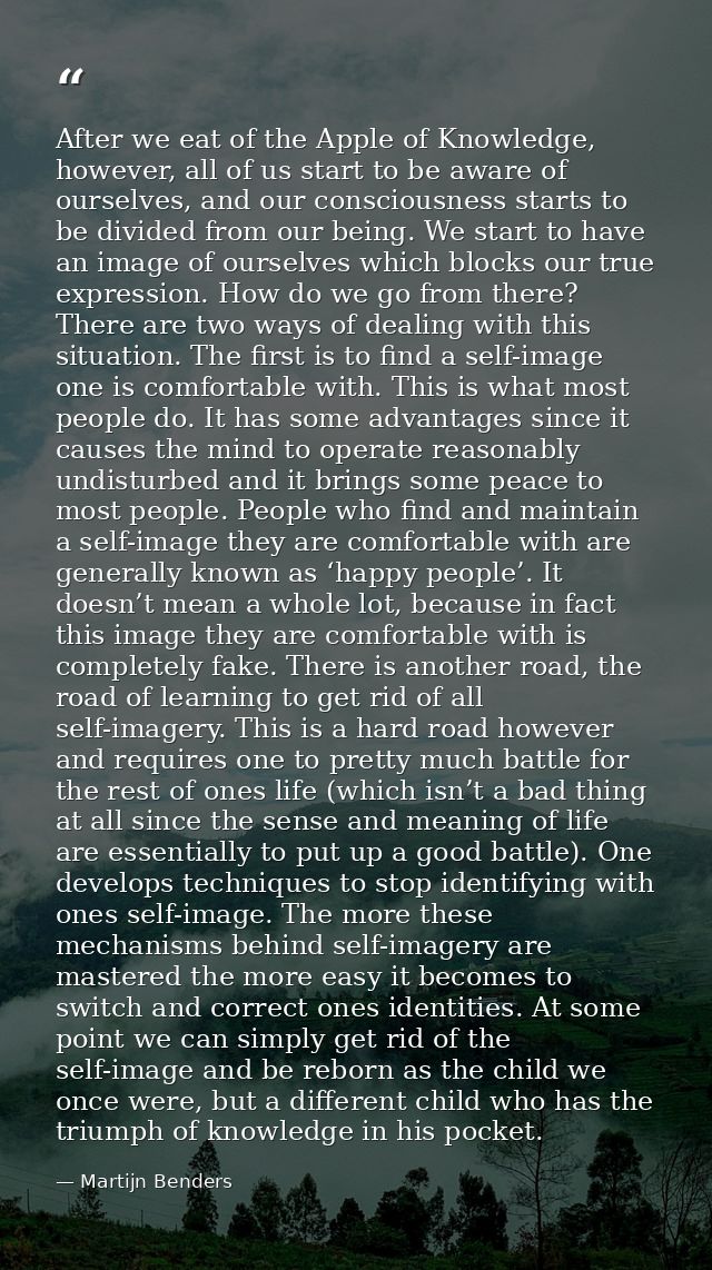 After we eat of the Apple of Knowledge, however, all of us start to be aware of ourselves, and our consciousness starts  — Martijn Benders