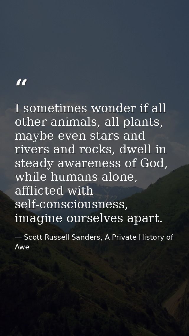 I sometimes wonder if all other animals, all plants, maybe even stars and rivers and rocks, dwell in steady awareness of — Scott Russell Sanders, A Private History of Awe