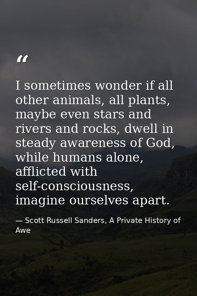 I sometimes wonder if all other animals, all plants, maybe even stars and rivers and rocks, dwell in steady awareness of — Scott Russell Sanders, A Private History of Awe