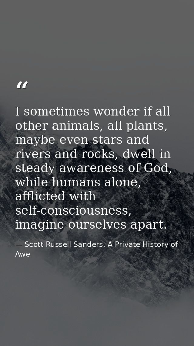 I sometimes wonder if all other animals, all plants, maybe even stars and rivers and rocks, dwell in steady awareness of — Scott Russell Sanders, A Private History of Awe