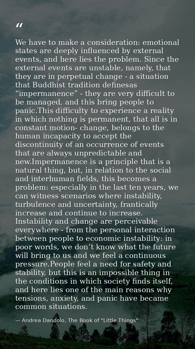 We have to make a consideration: emotional states are deeply influenced by external events, and here lies the problem. S — Andrea Dandolo, The Book of "Little Things"