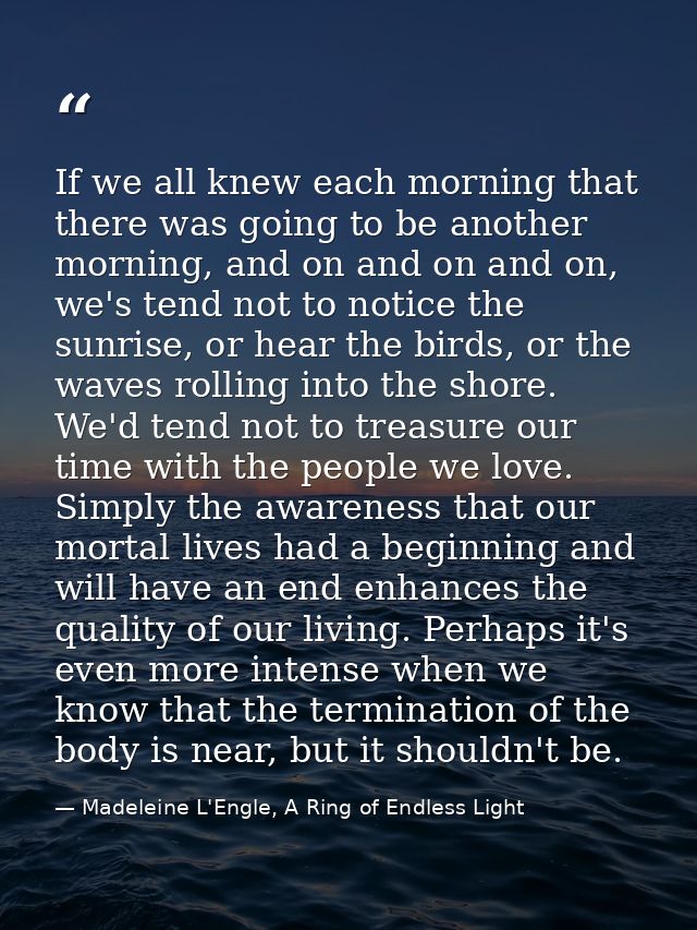 If we all knew each morning that there was going to be another morning, and on and on and on, we's tend not to notice th — Madeleine L'Engle, A Ring of Endless Light