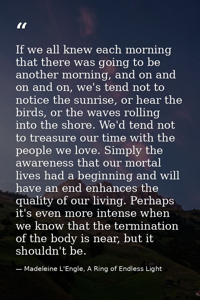 If we all knew each morning that there was going to be another morning, and on and on and on, we's tend not to notice th — Madeleine L'Engle, A Ring of Endless Light