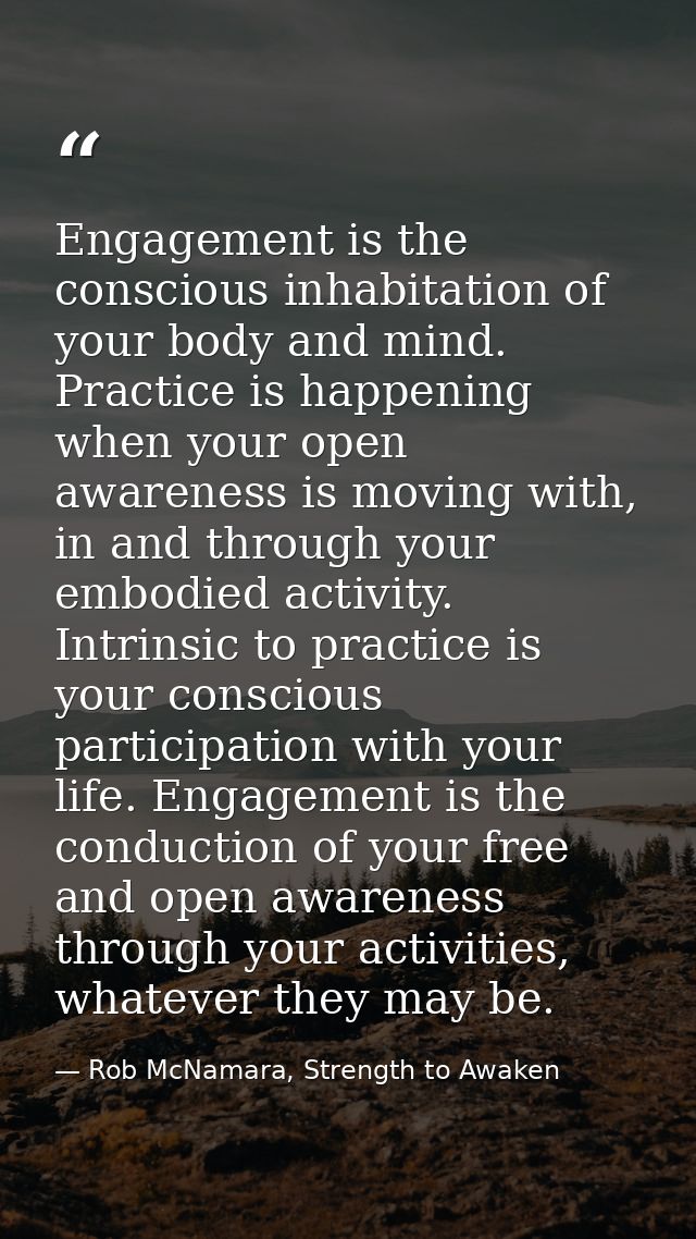 Engagement is the conscious inhabitation of your body and mind. Practice is happening when your open awareness is moving — Rob McNamara, Strength to Awaken