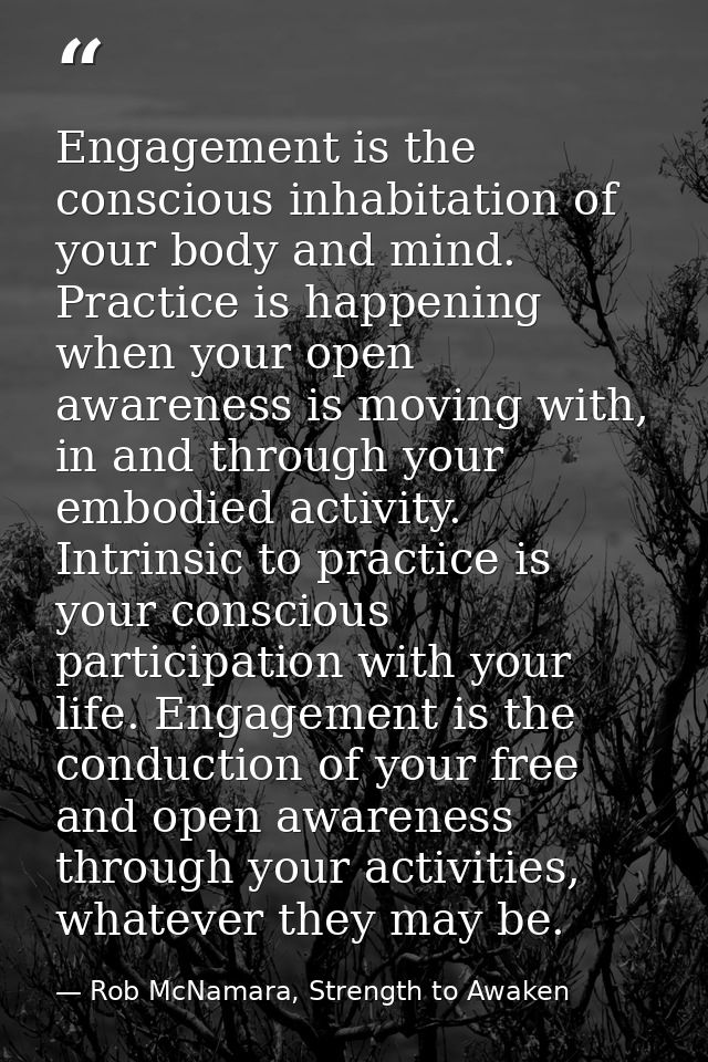 Engagement is the conscious inhabitation of your body and mind. Practice is happening when your open awareness is moving — Rob McNamara, Strength to Awaken