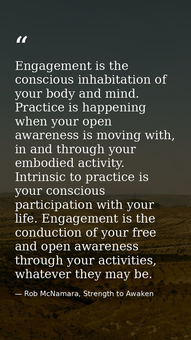 Engagement is the conscious inhabitation of your body and mind. Practice is happening when your open awareness is moving — Rob McNamara, Strength to Awaken