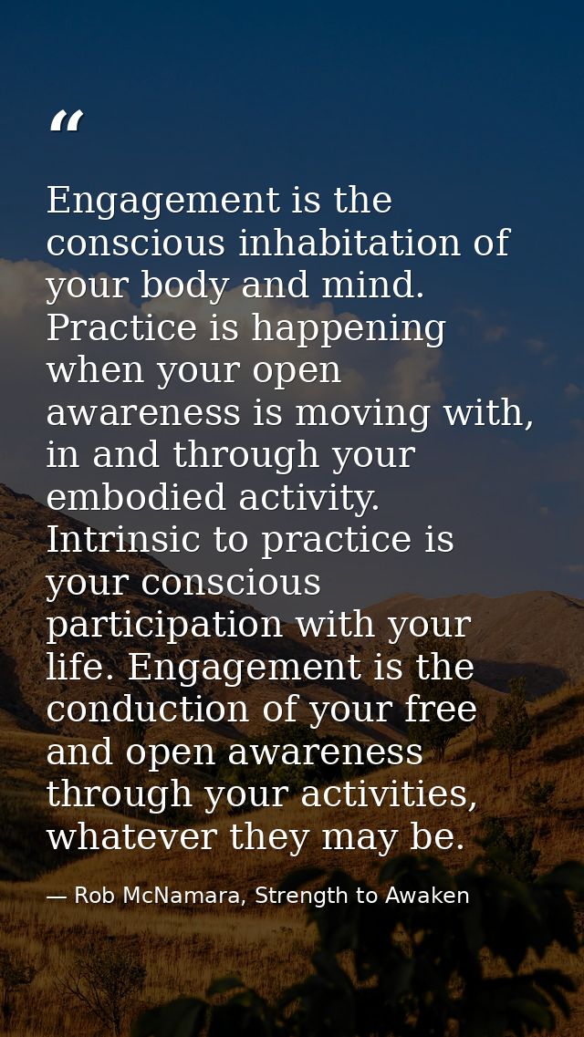 Engagement is the conscious inhabitation of your body and mind. Practice is happening when your open awareness is moving — Rob McNamara, Strength to Awaken