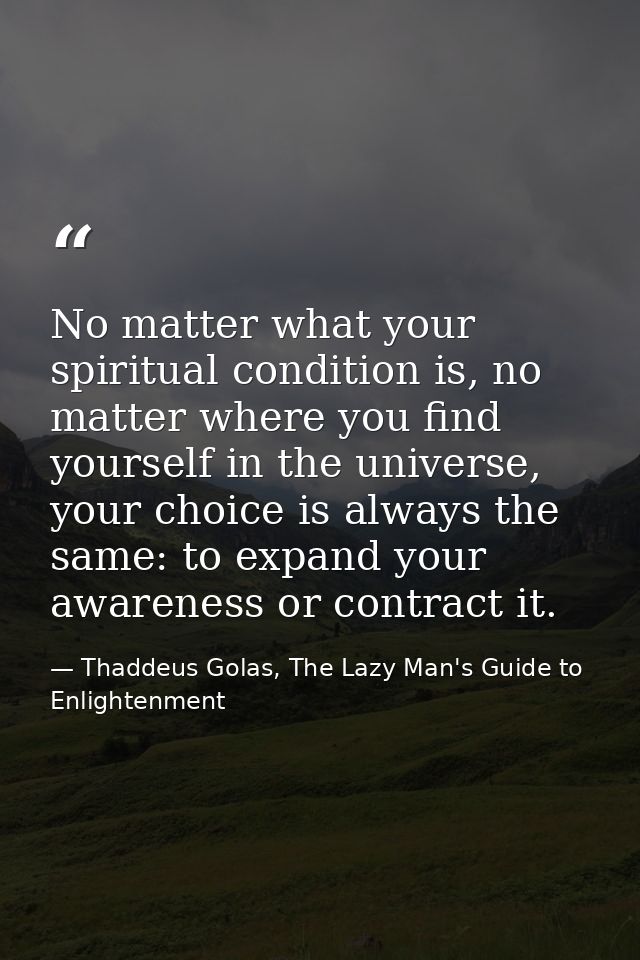 No matter what your spiritual condition is, no matter where you find yourself in the universe, your choice is always the — Thaddeus Golas, The Lazy Man's Guide to Enlightenment