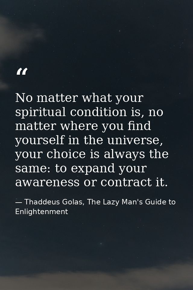 No matter what your spiritual condition is, no matter where you find yourself in the universe, your choice is always the — Thaddeus Golas, The Lazy Man's Guide to Enlightenment