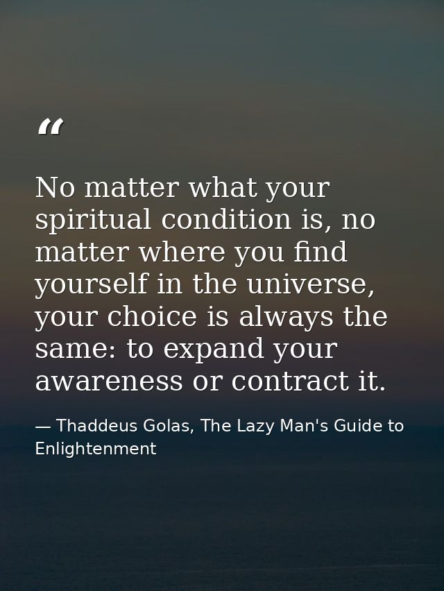 No matter what your spiritual condition is, no matter where you find yourself in the universe, your choice is always the — Thaddeus Golas, The Lazy Man's Guide to Enlightenment