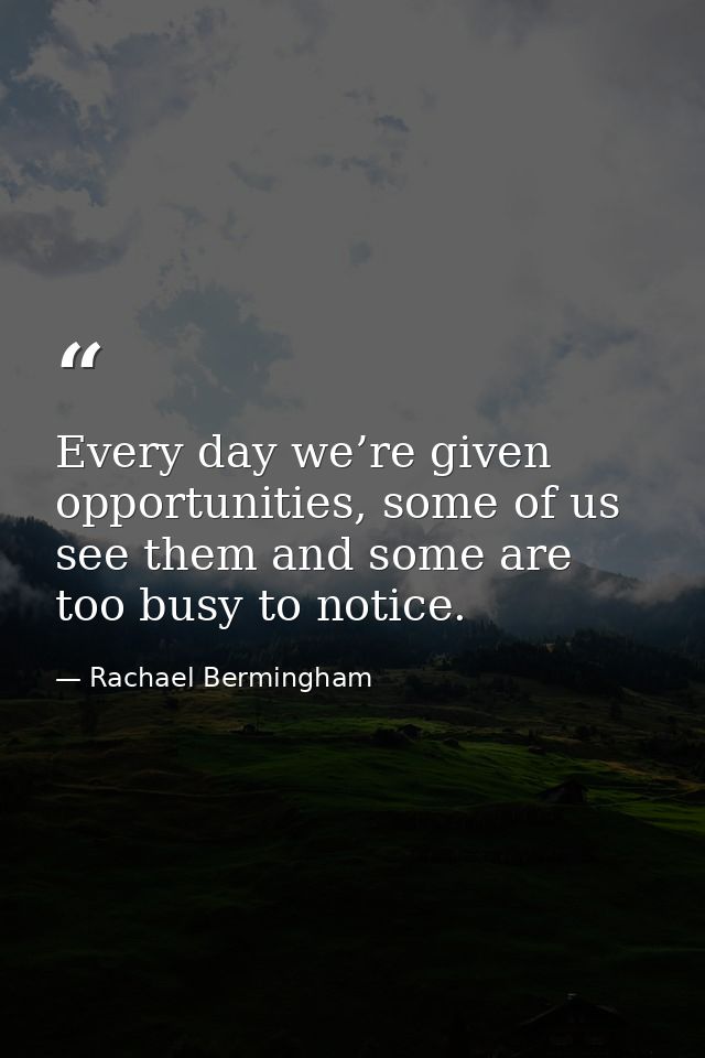 Every day we’re given opportunities, some of us see them and some are too busy to notice. — Rachael Bermingham