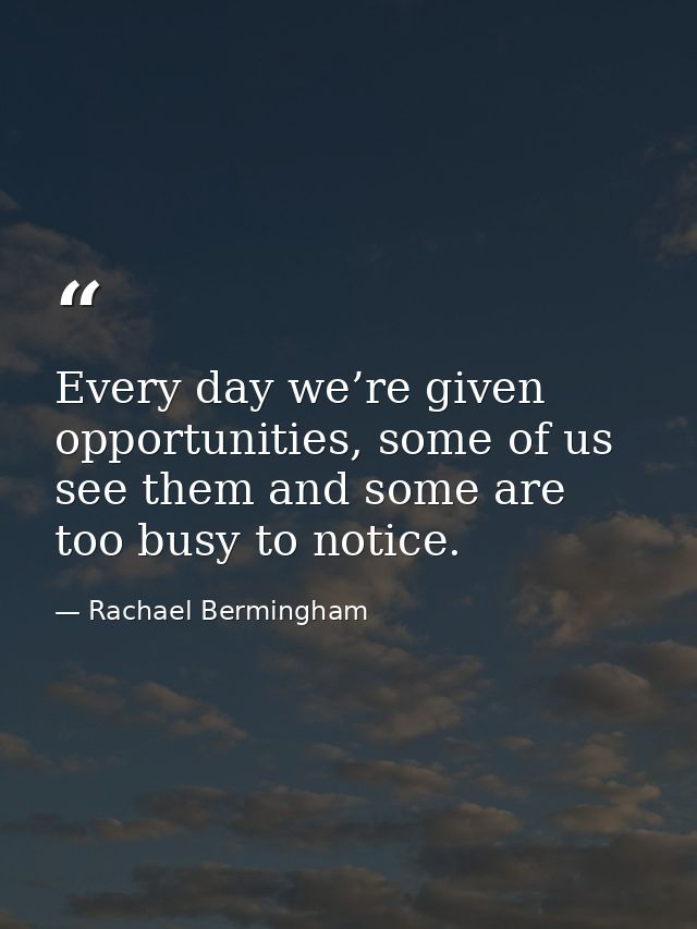 Every day we’re given opportunities, some of us see them and some are too busy to notice. — Rachael Bermingham