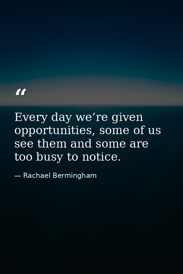 Every day we’re given opportunities, some of us see them and some are too busy to notice. — Rachael Bermingham