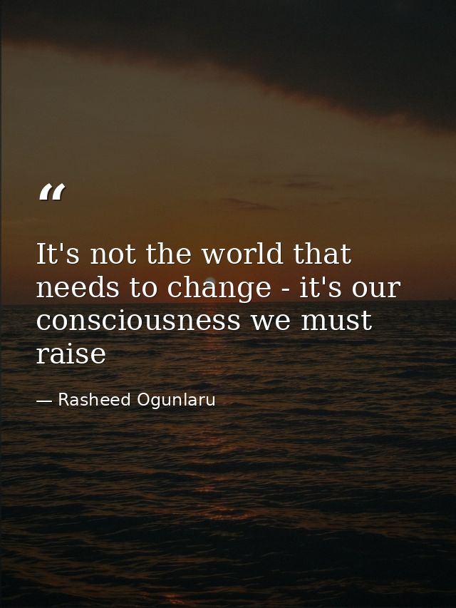 It's not the world that needs to change - it's our consciousness we must raise — Rasheed Ogunlaru