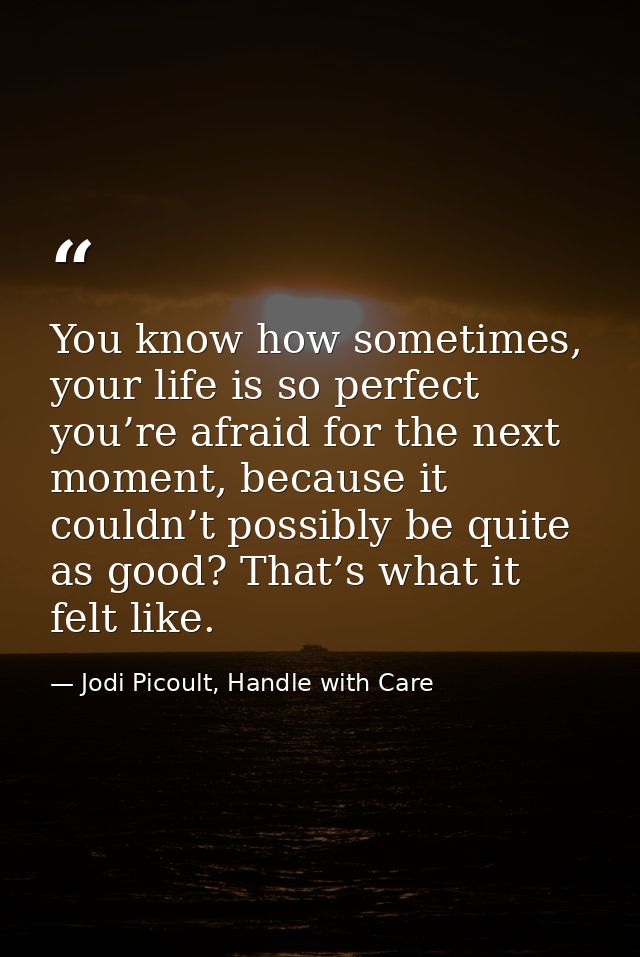 You know how sometimes, your life is so perfect you’re afraid for the next moment, because it couldn’t possibly be quite — Jodi Picoult, Handle with Care