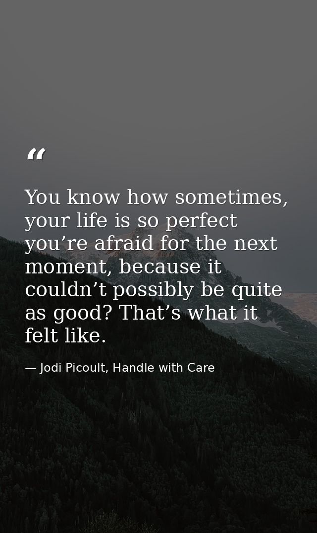 You know how sometimes, your life is so perfect you’re afraid for the next moment, because it couldn’t possibly be quite — Jodi Picoult, Handle with Care