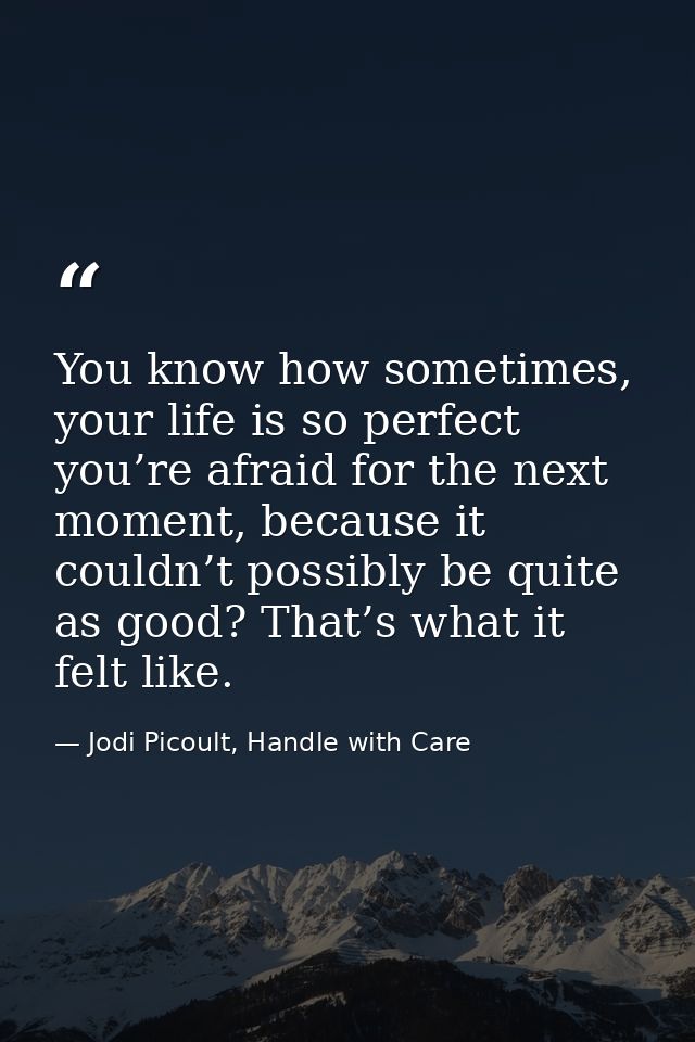 You know how sometimes, your life is so perfect you’re afraid for the next moment, because it couldn’t possibly be quite — Jodi Picoult, Handle with Care