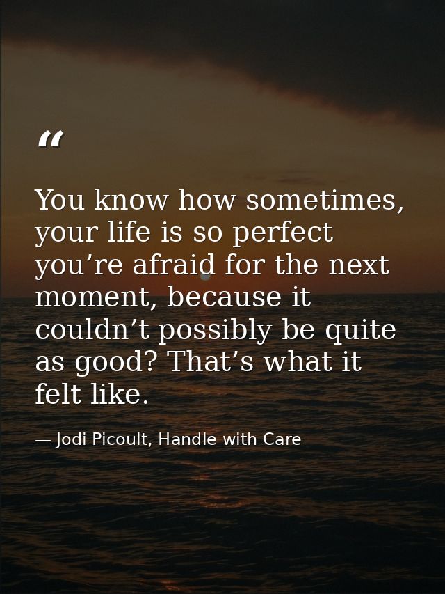 You know how sometimes, your life is so perfect you’re afraid for the next moment, because it couldn’t possibly be quite — Jodi Picoult, Handle with Care