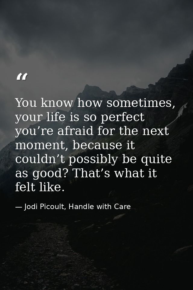 You know how sometimes, your life is so perfect you’re afraid for the next moment, because it couldn’t possibly be quite — Jodi Picoult, Handle with Care