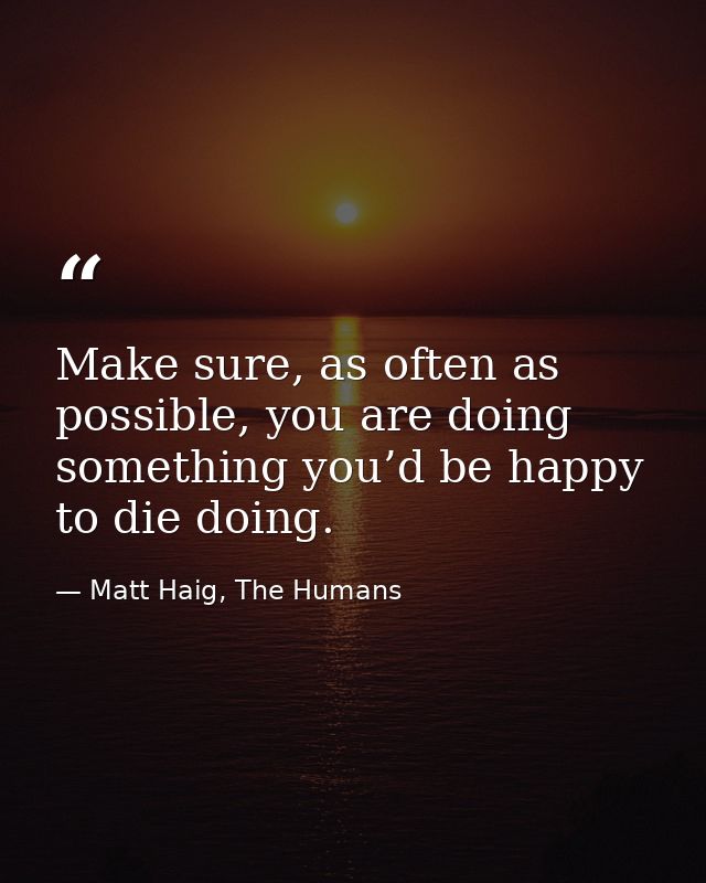 Make sure, as often as possible, you are doing something you’d be happy to die doing. — Matt Haig, The Humans