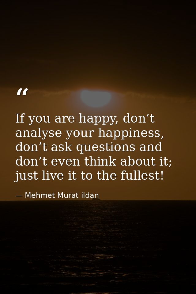 If you are happy, don’t analyse your happiness, don’t ask questions and don’t even think about it; just live it to the f — Mehmet Murat ildan