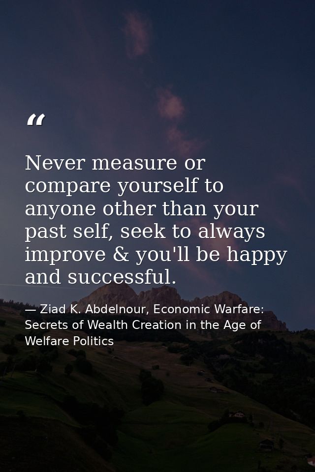 Never measure or compare yourself to anyone other than your past self, seek to always improve & you'll be happy and succ — Ziad K. Abdelnour, Economic Warfare: Secrets of Wealth Creation in the Age of Welfare Politics