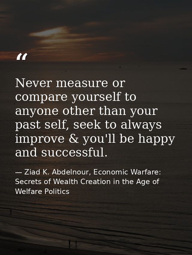 Never measure or compare yourself to anyone other than your past self, seek to always improve & you'll be happy and succ — Ziad K. Abdelnour, Economic Warfare: Secrets of Wealth Creation in the Age of Welfare Politics
