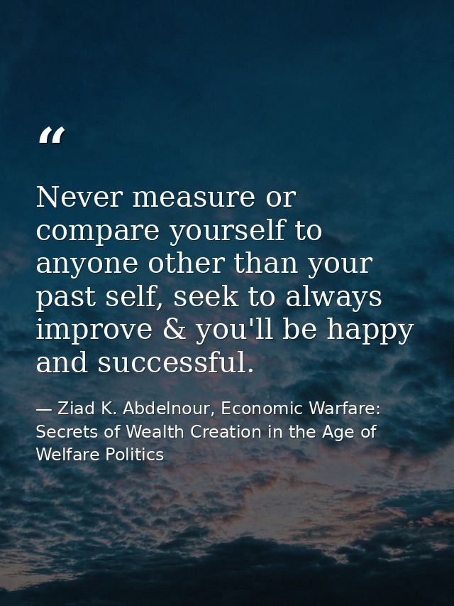 Never measure or compare yourself to anyone other than your past self, seek to always improve & you'll be happy and succ — Ziad K. Abdelnour, Economic Warfare: Secrets of Wealth Creation in the Age of Welfare Politics