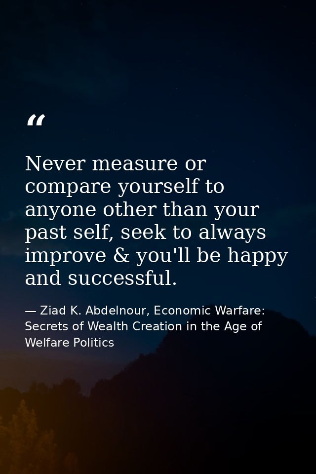 Never measure or compare yourself to anyone other than your past self, seek to always improve & you'll be happy and succ — Ziad K. Abdelnour, Economic Warfare: Secrets of Wealth Creation in the Age of Welfare Politics