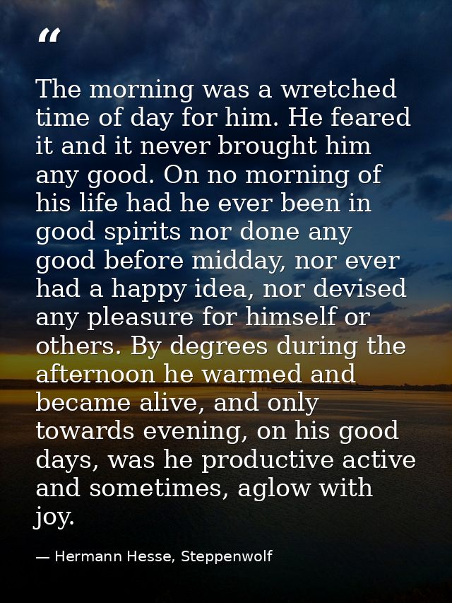 The morning was a wretched time of day for him. He feared it and it never brought him any good. On no morning of his lif — Hermann Hesse, Steppenwolf
